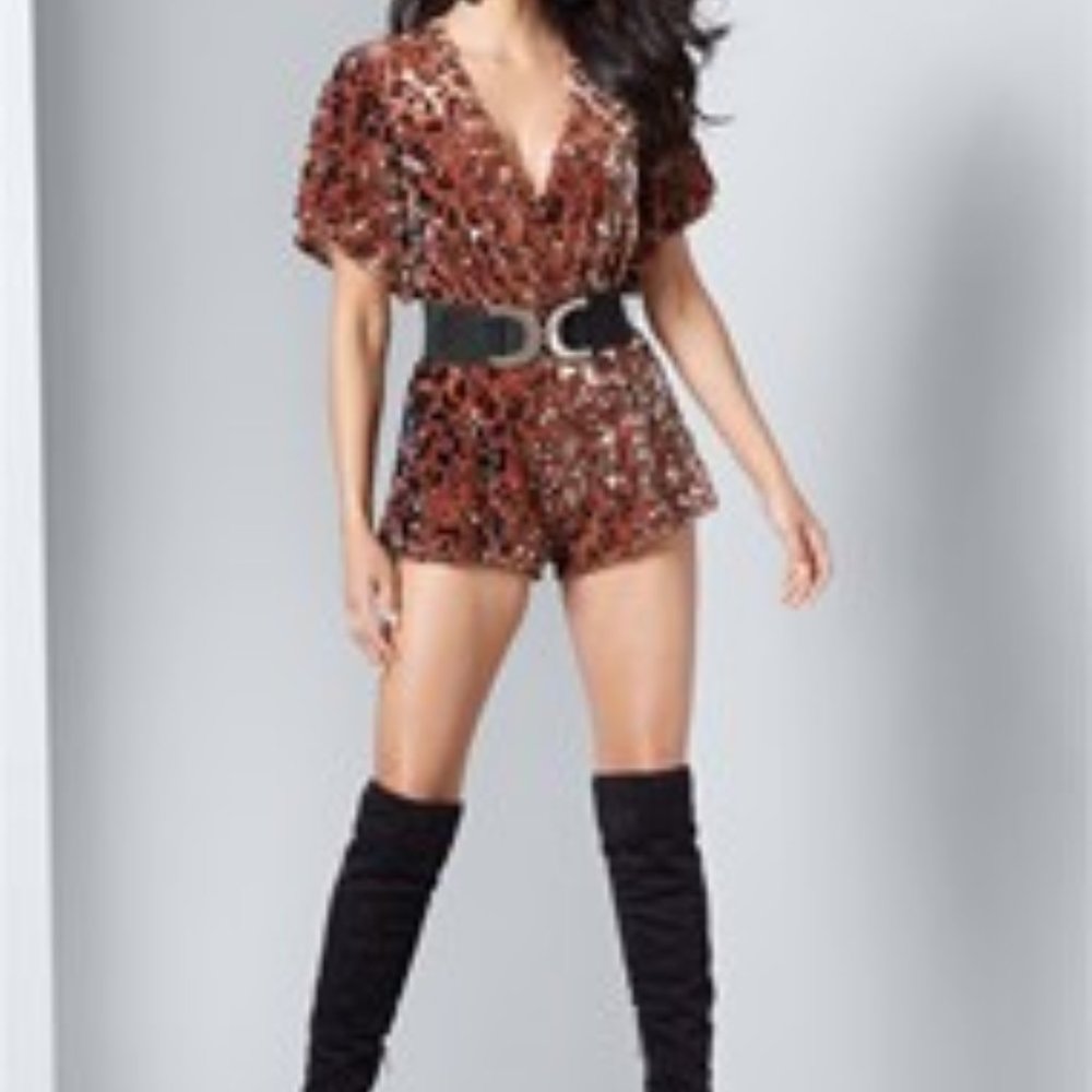 Venus Rust Multi Sequin Romper Size S - image 3